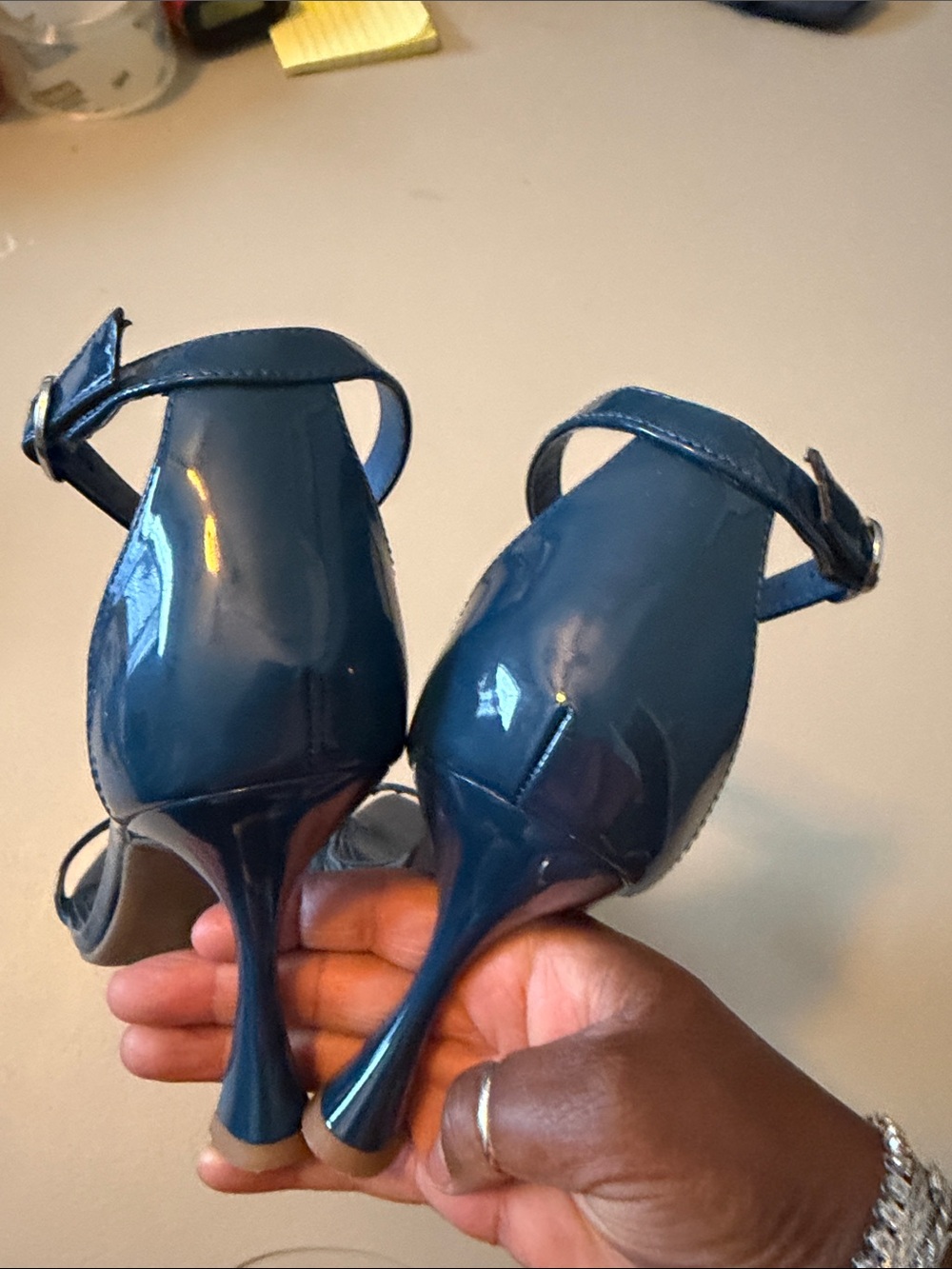 Marc Fisher Navy Patent Ankle-Strap Heels - Picture 5 of 9